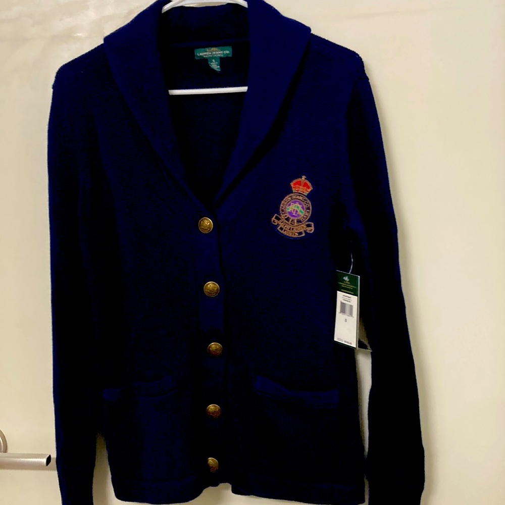 New Ralph Lauren dark blue Logo Crest Sweater size small with tags